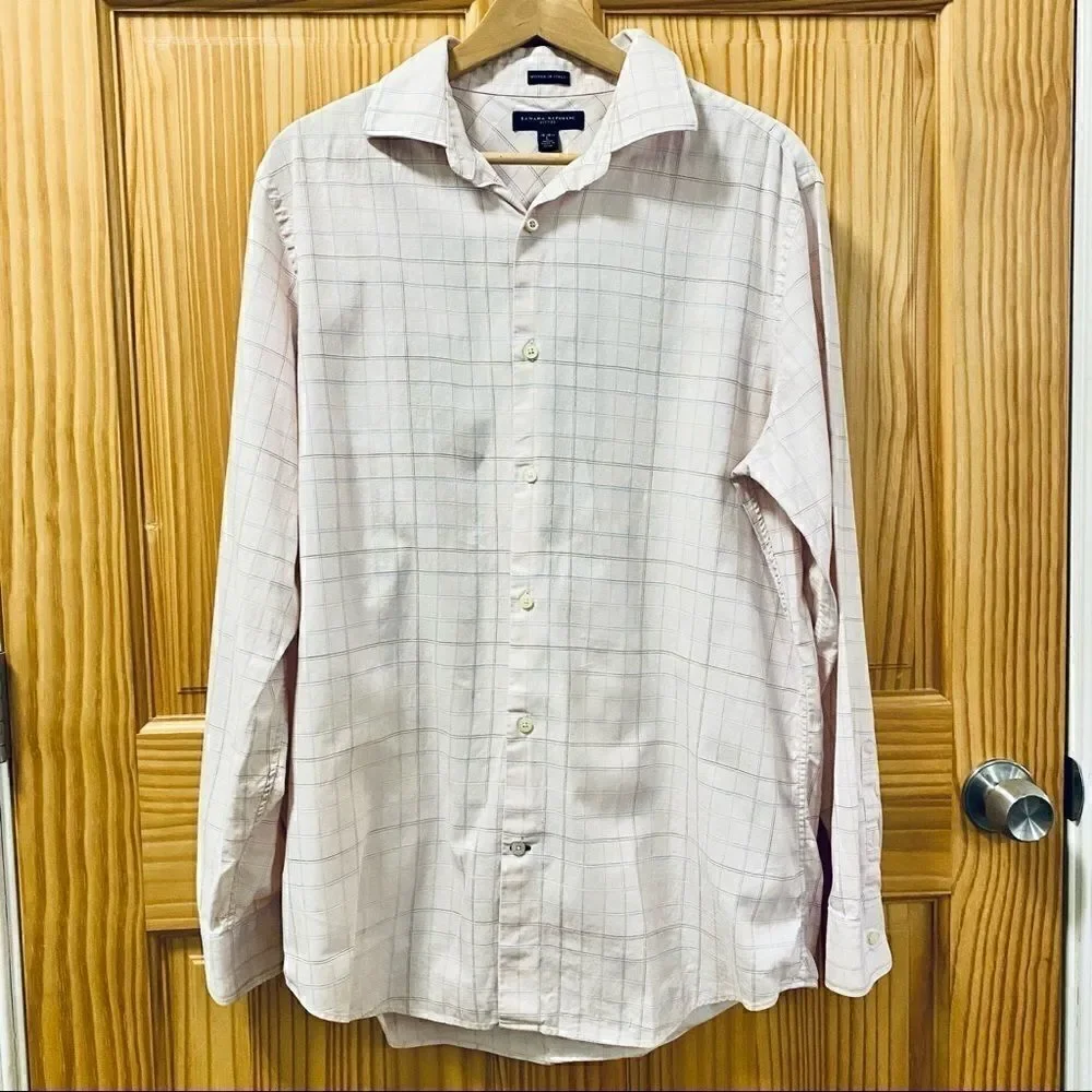 Banana Republic pink blue plaid fitted dress shirt